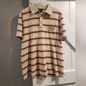 Banana Republic Cream and Brown Striped Polo Shirt